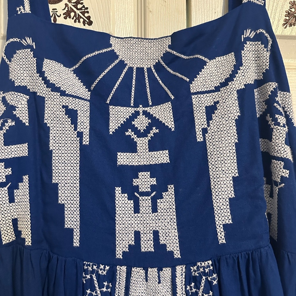 Farm Rio Blue Macaw Embroidered Backless Midi Dress NWT– Size XL - Picture 9 of 11